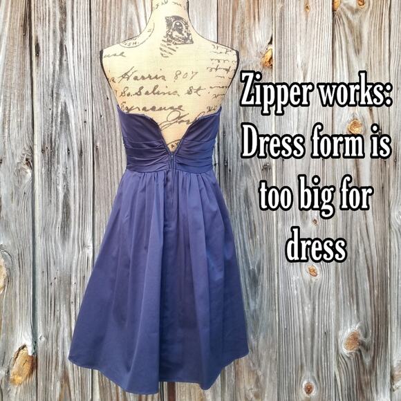 Fit Flare Cocktail Dress Davids Bridal Size 2 Navy Blue Pleated Strapless Prom - Picture 5 of 10